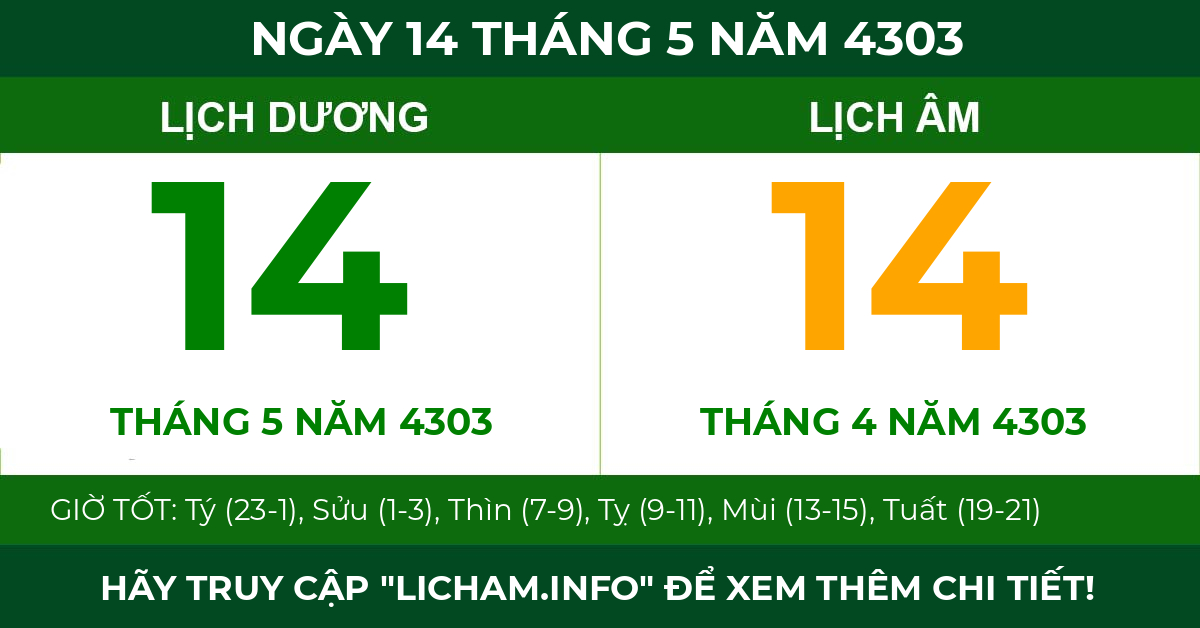 lịch âm ngày 14 tháng 5 năm 4303