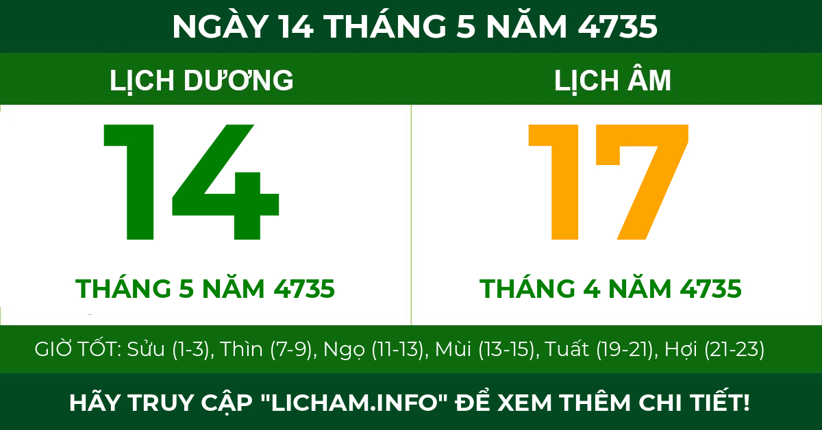 lịch âm ngày 14 tháng 5 năm 4735
