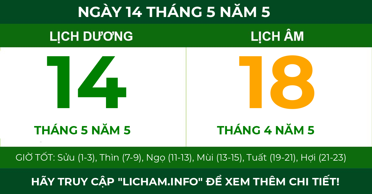 lịch âm ngày 14 tháng 5 năm 5