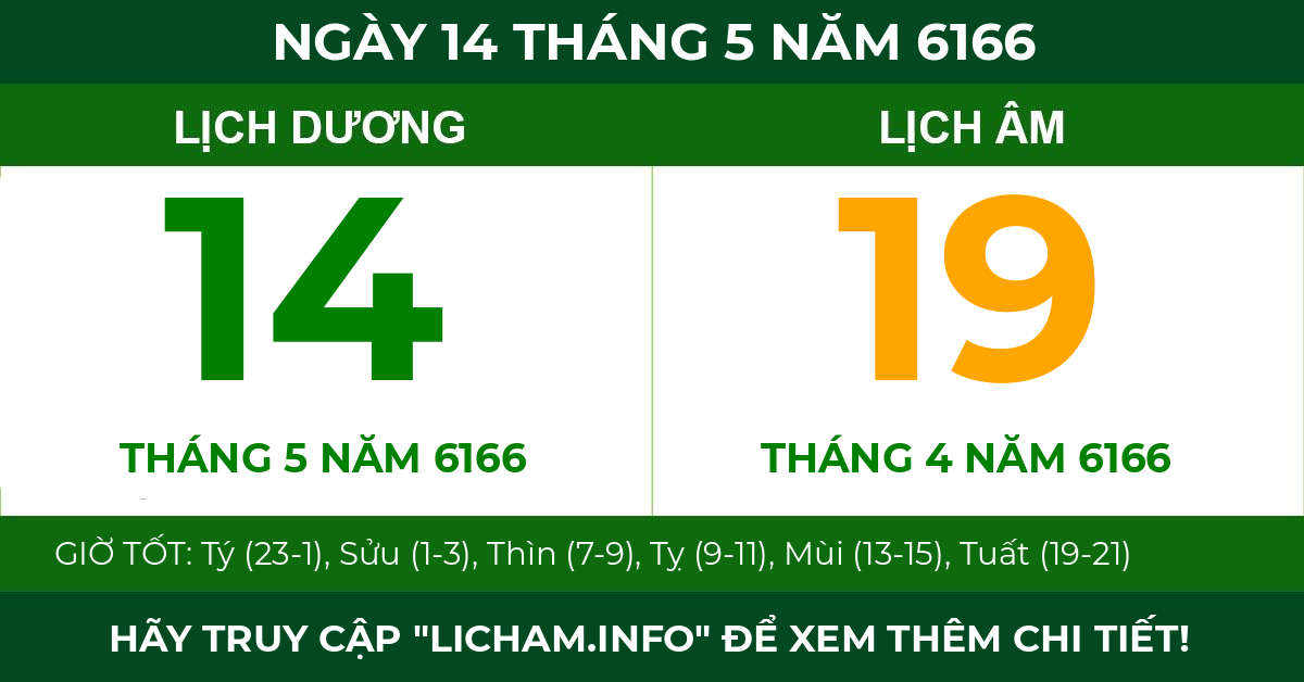 lịch âm ngày 14 tháng 5 năm 6166