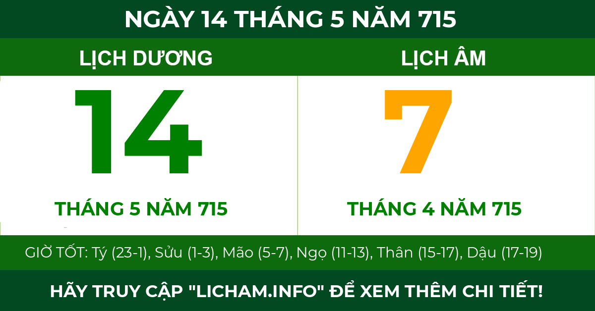 lịch âm ngày 14 tháng 5 năm 715