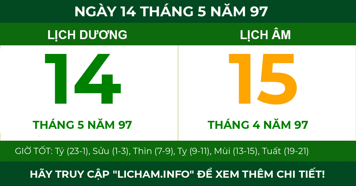 lịch âm ngày 14 tháng 5 năm 97