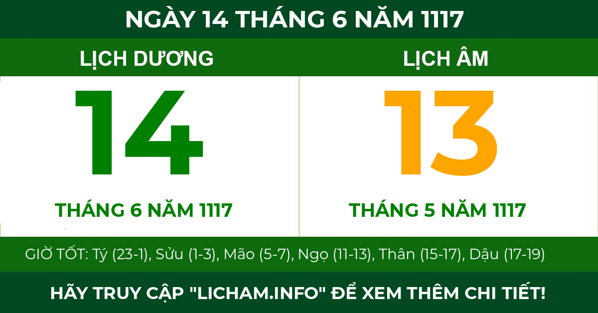 lịch âm ngày 14 tháng 6 năm 1117