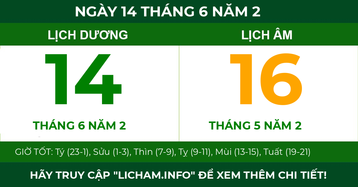 lịch âm ngày 14 tháng 6 năm 2