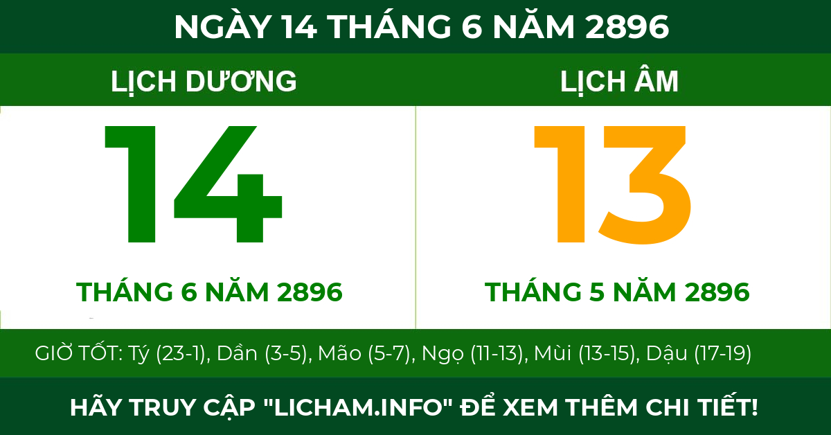 lịch âm ngày 14 tháng 6 năm 2896