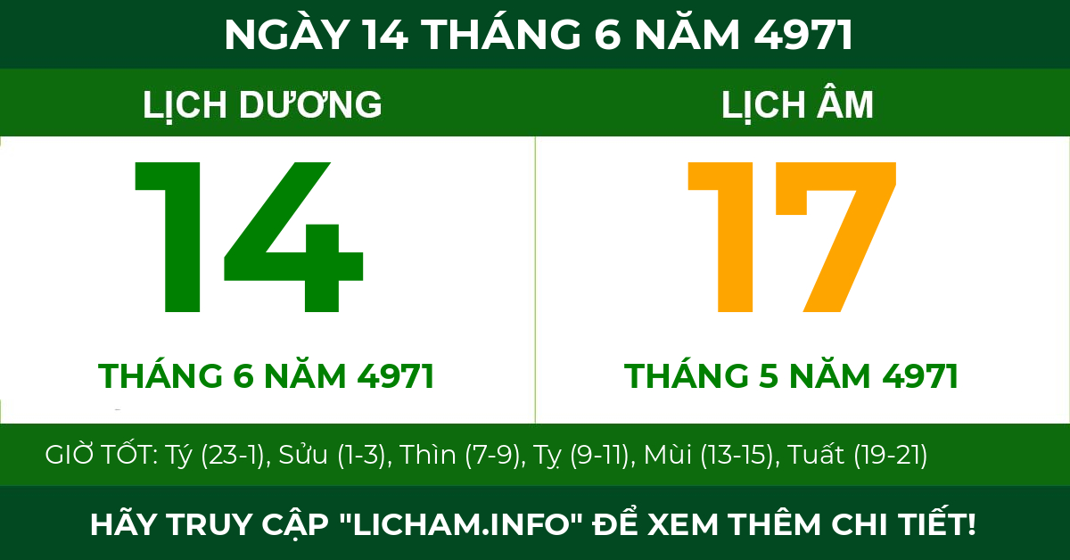 lịch âm ngày 14 tháng 6 năm 4971