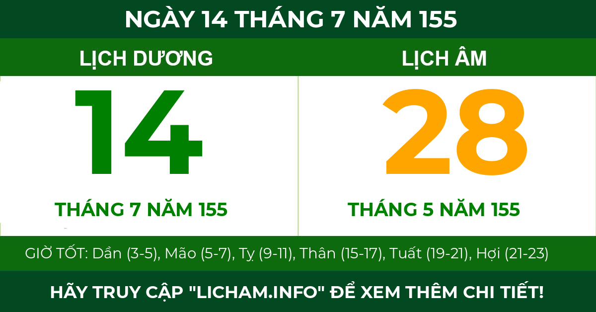 lịch âm ngày 14 tháng 7 năm 155