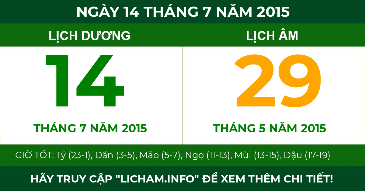 lịch âm ngày 14 tháng 7 năm 2015