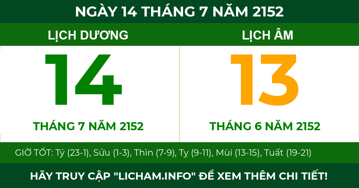 lịch âm ngày 14 tháng 7 năm 2152
