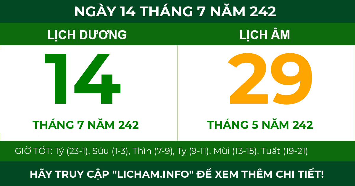lịch âm ngày 14 tháng 7 năm 242
