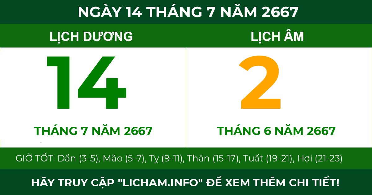 lịch âm ngày 14 tháng 7 năm 2667