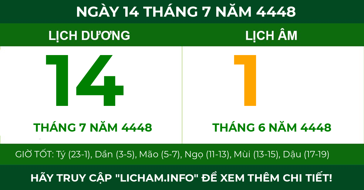 lịch âm ngày 14 tháng 7 năm 4448