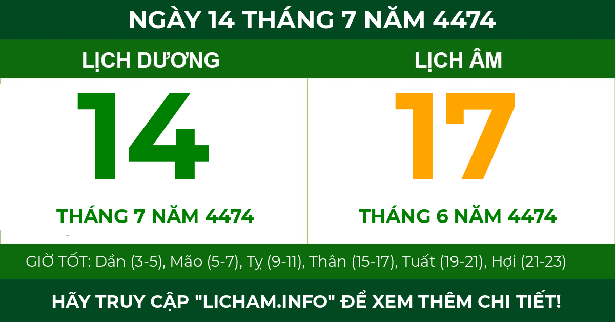 lịch âm ngày 14 tháng 7 năm 4474