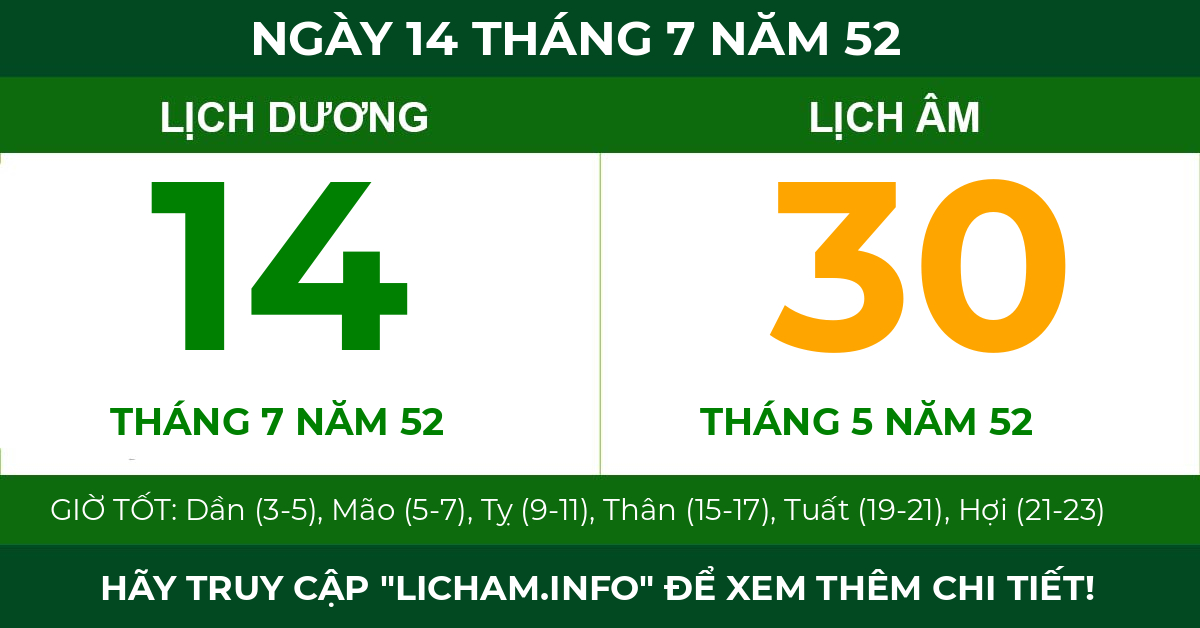 lịch âm ngày 14 tháng 7 năm 52