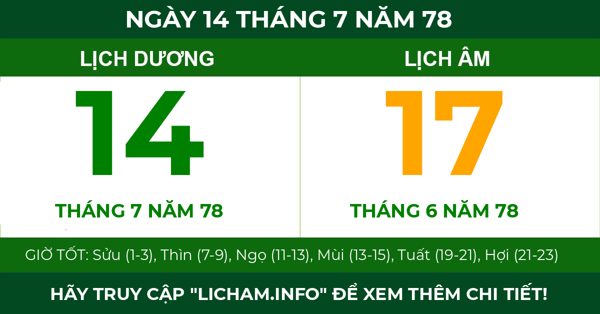 lịch âm ngày 14 tháng 7 năm 78