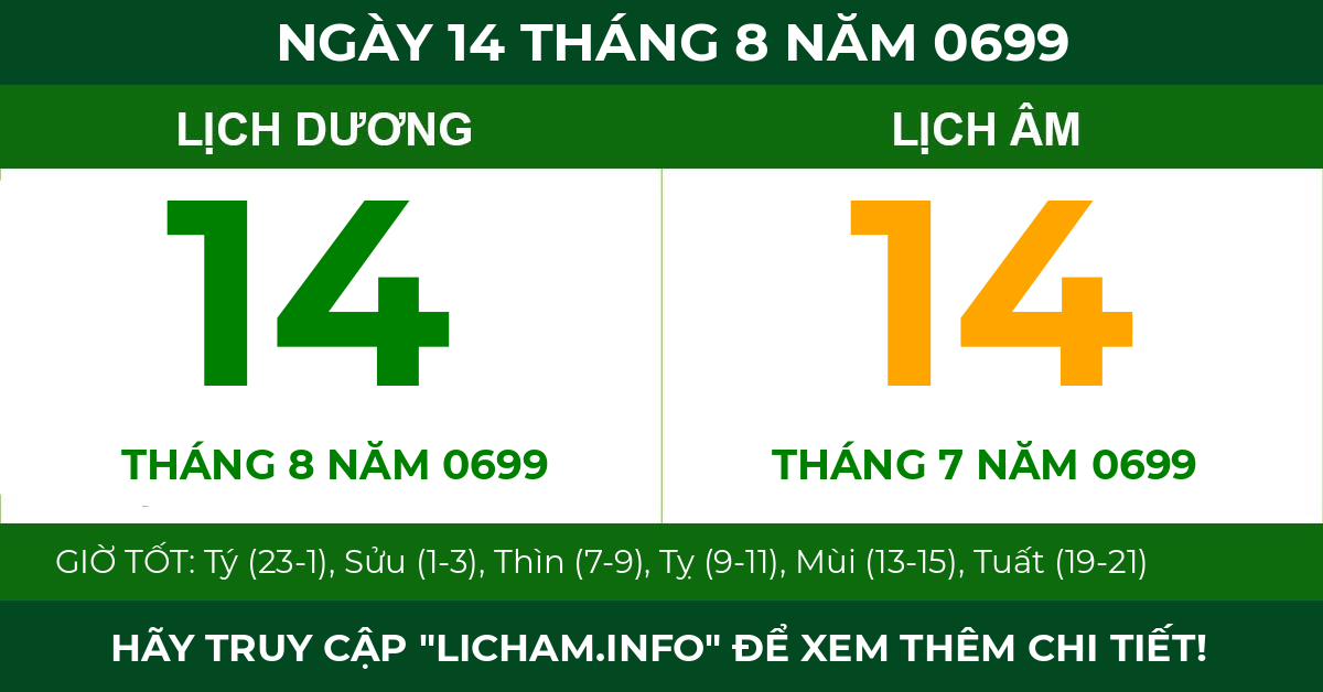 lịch âm ngày 14 tháng 8 năm 0699
