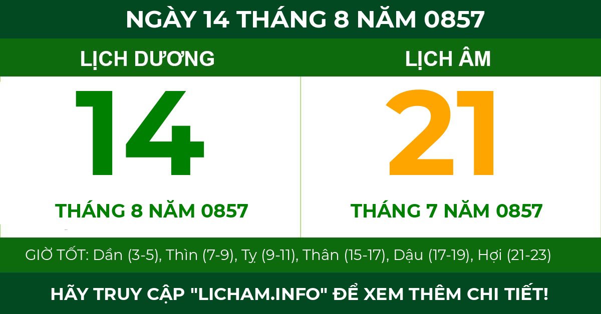 lịch âm ngày 14 tháng 8 năm 0857