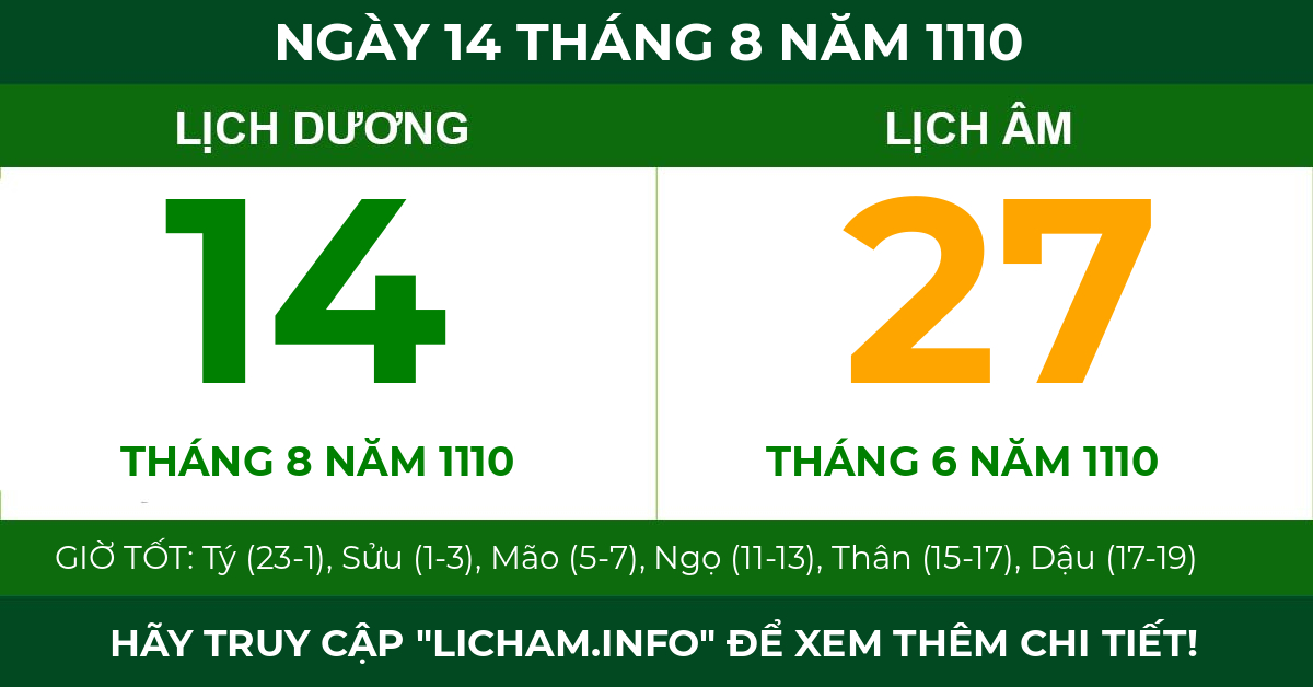 lịch âm ngày 14 tháng 8 năm 1110