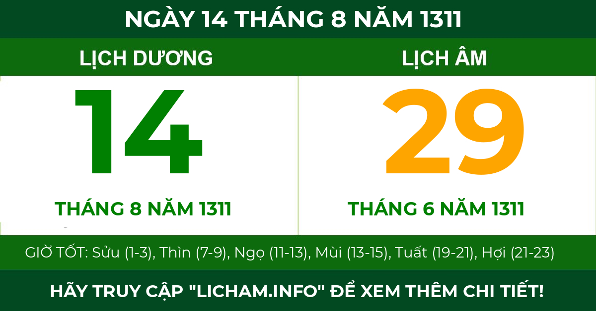lịch âm ngày 14 tháng 8 năm 1311