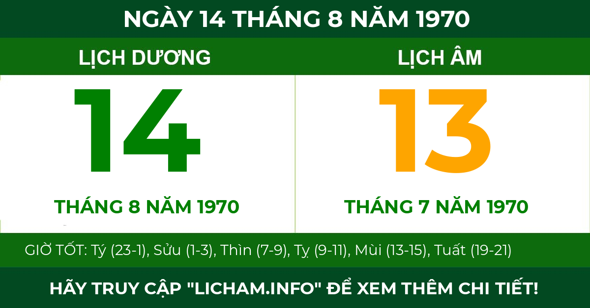 lịch âm ngày 14 tháng 8 năm 1970