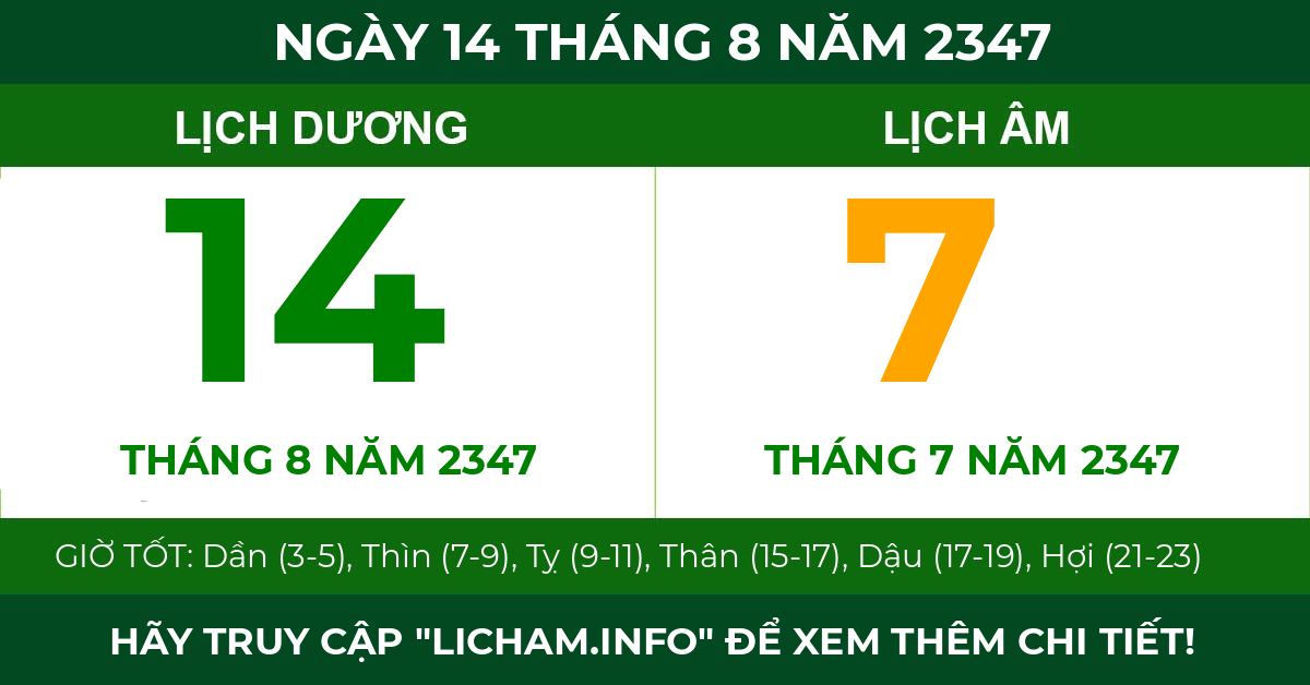lịch âm ngày 14 tháng 8 năm 2347