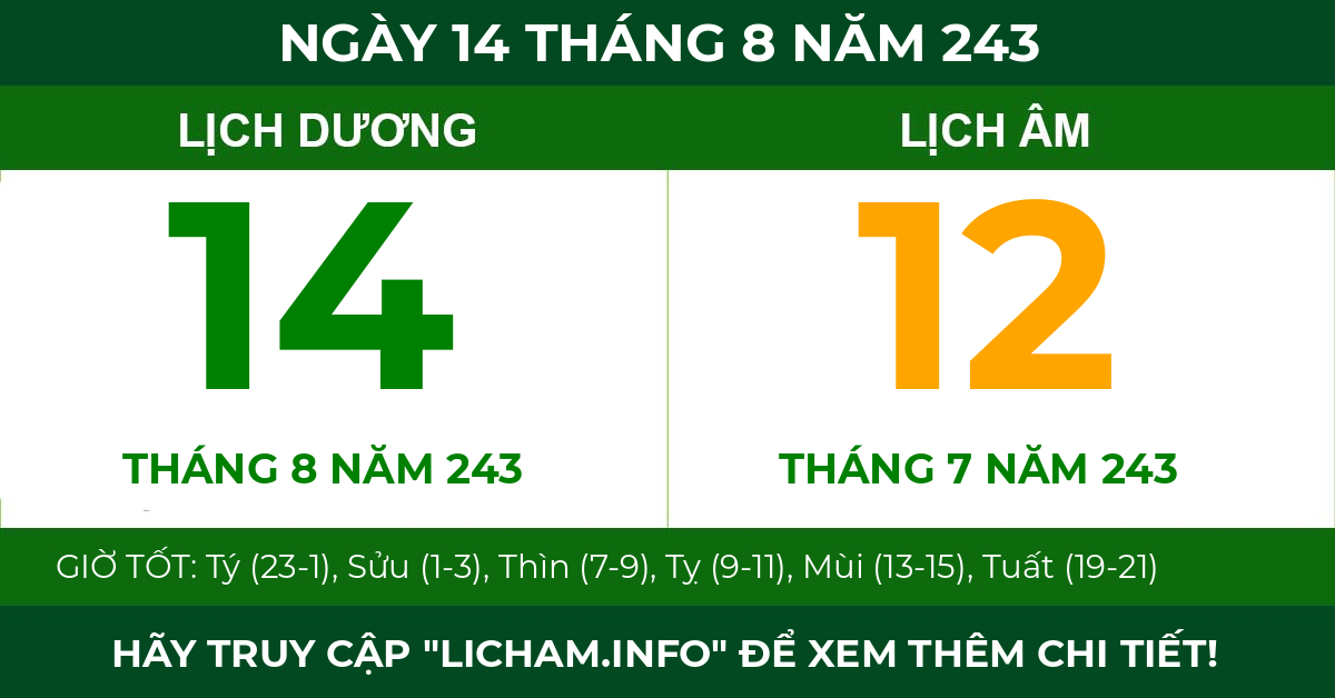 lịch âm ngày 14 tháng 8 năm 243