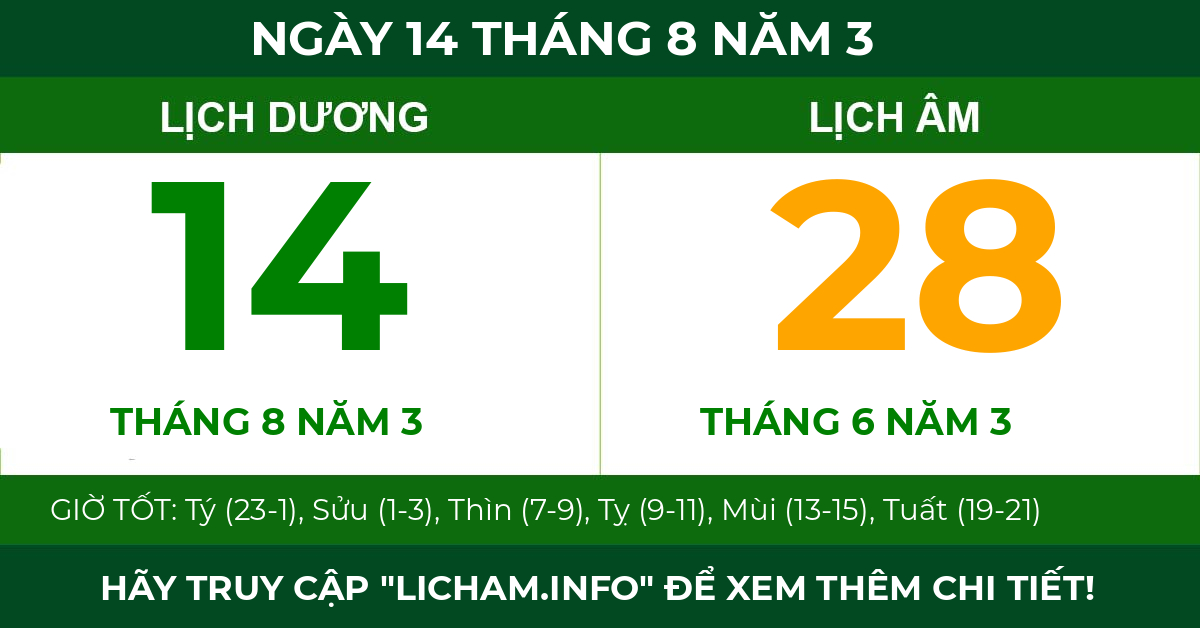 lịch âm ngày 14 tháng 8 năm 3