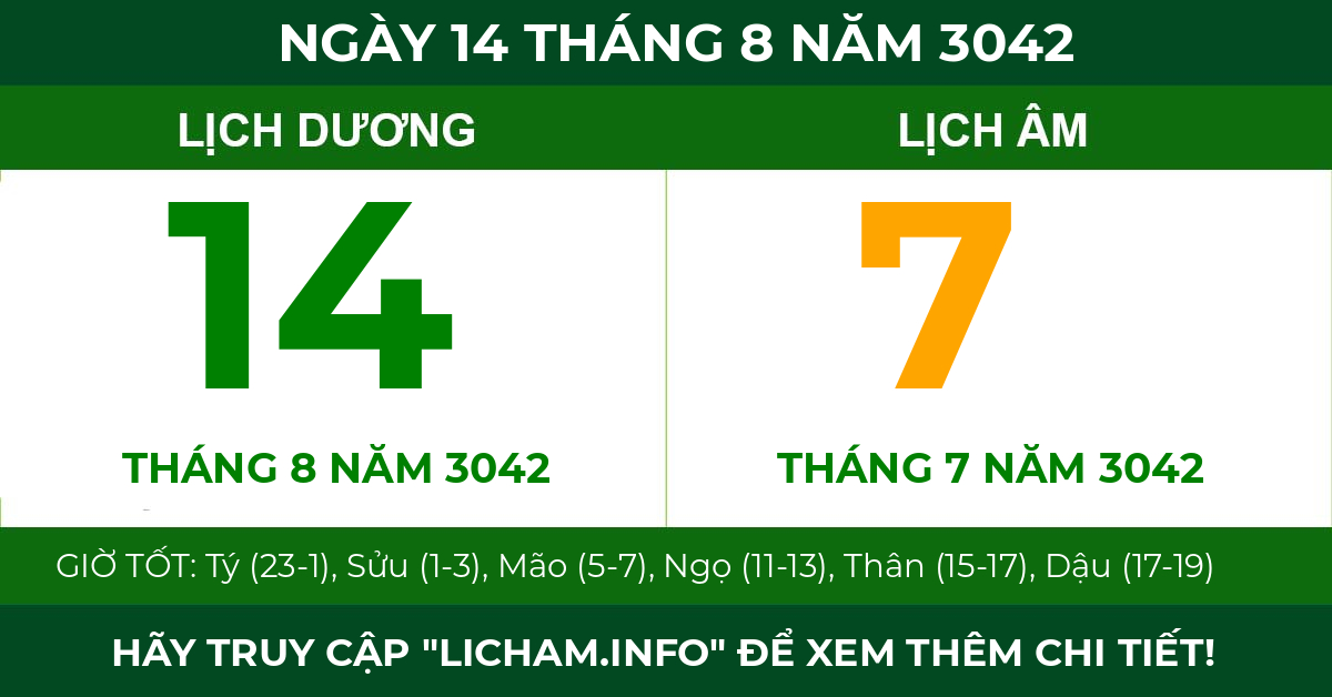 lịch âm ngày 14 tháng 8 năm 3042