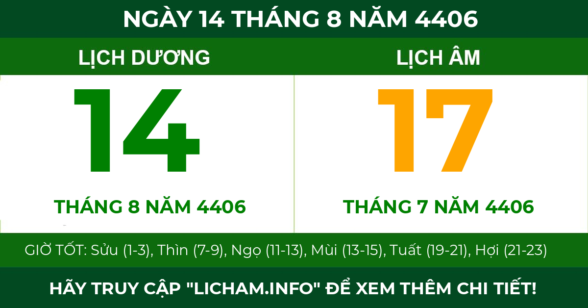 lịch âm ngày 14 tháng 8 năm 4406