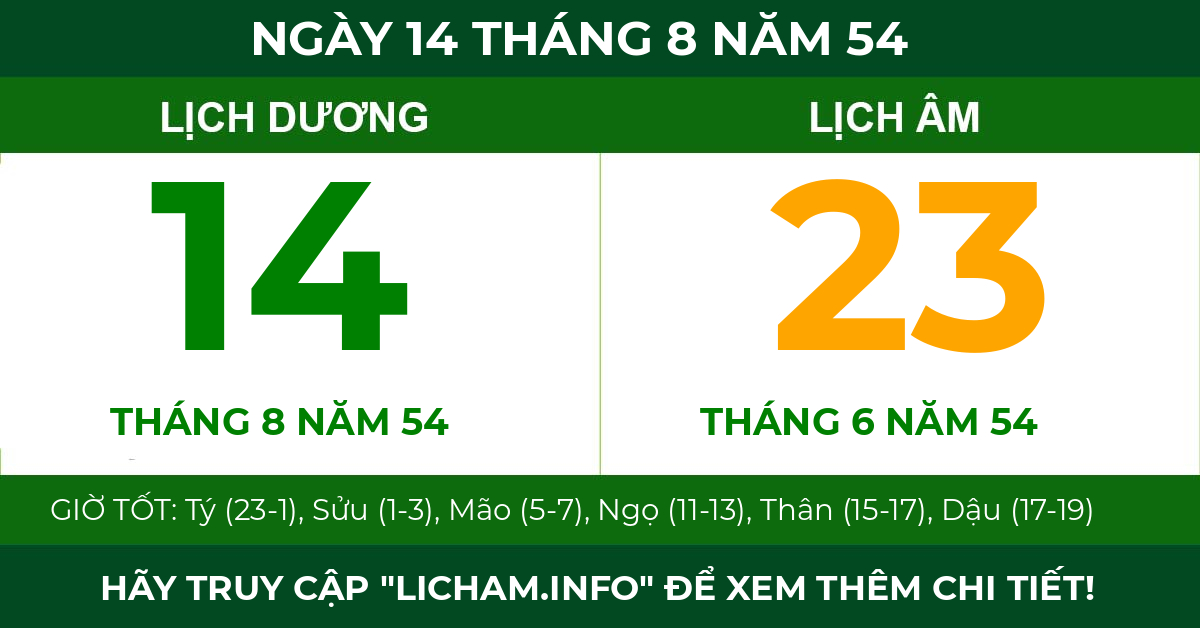 lịch âm ngày 14 tháng 8 năm 54