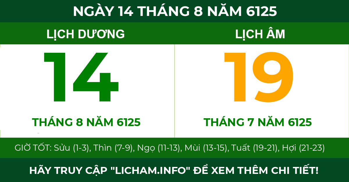 lịch âm ngày 14 tháng 8 năm 6125