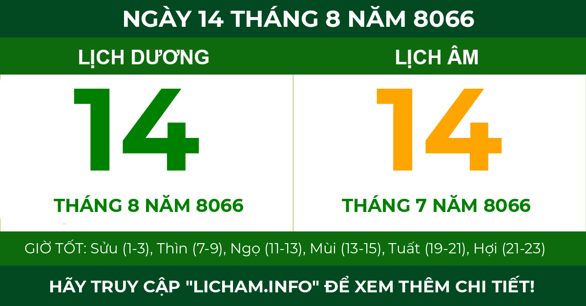 lịch âm ngày 14 tháng 8 năm 8066