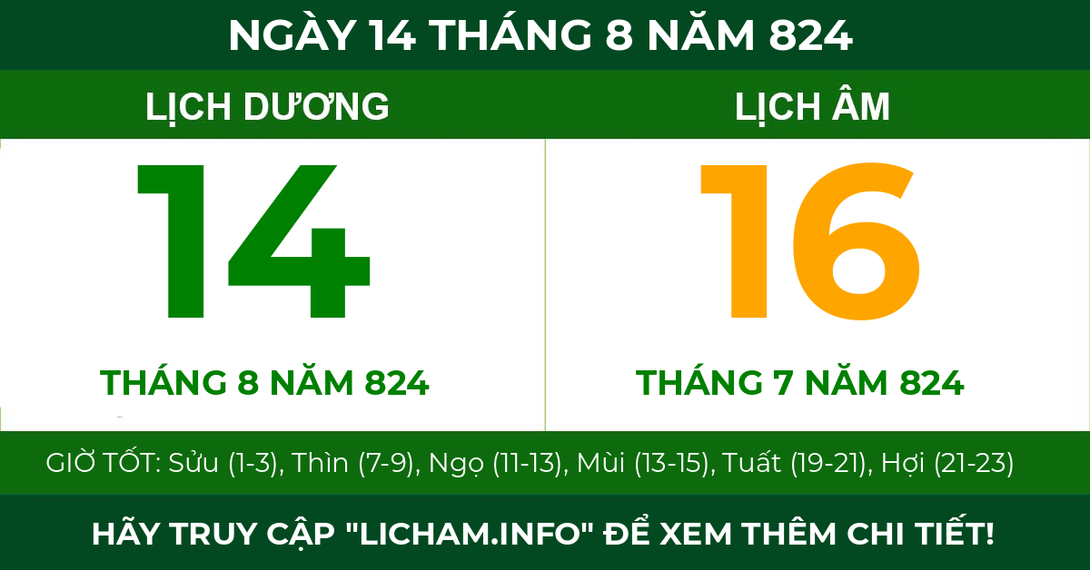 lịch âm ngày 14 tháng 8 năm 824