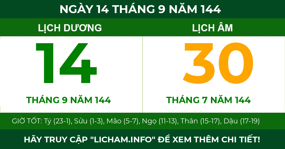 lịch âm ngày 14 tháng 9 năm 144