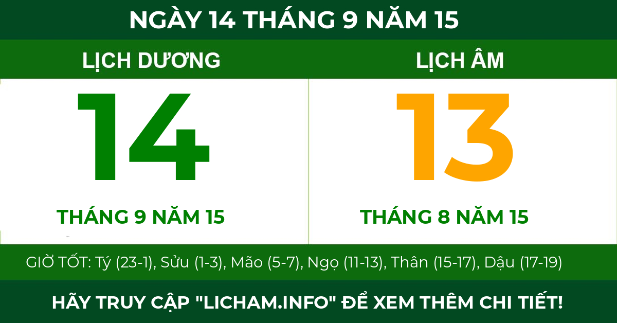 lịch âm ngày 14 tháng 9 năm 15