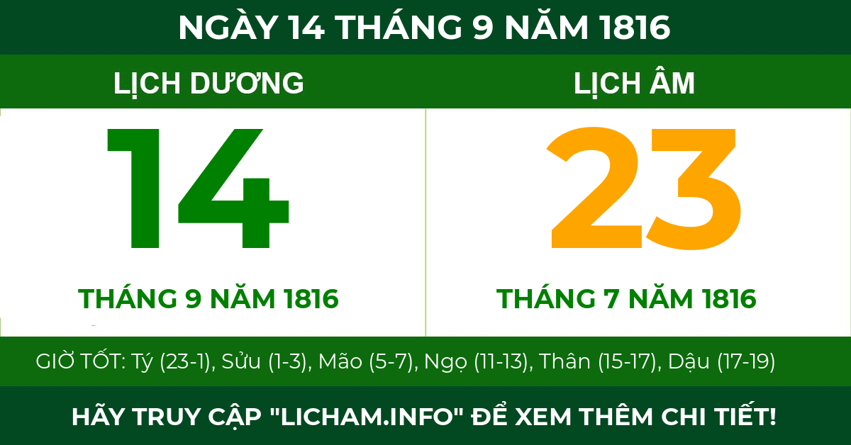 lịch âm ngày 14 tháng 9 năm 1816
