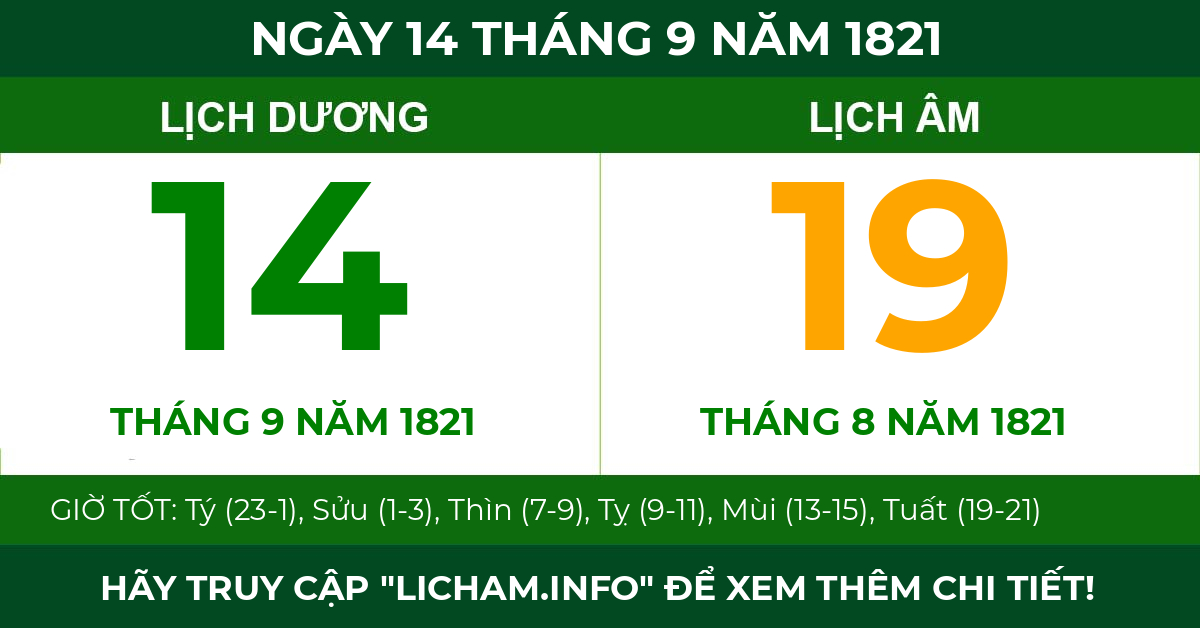 lịch âm ngày 14 tháng 9 năm 1821