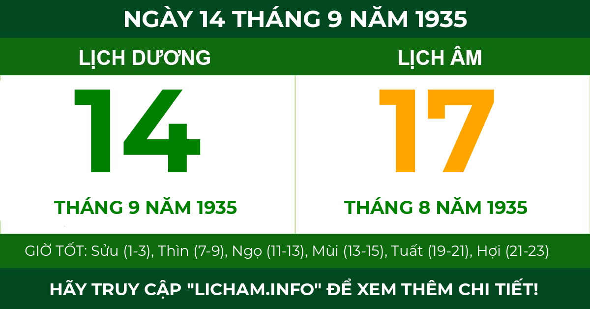 lịch âm ngày 14 tháng 9 năm 1935
