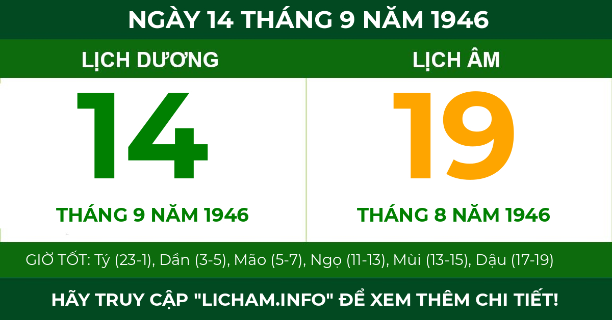 lịch âm ngày 14 tháng 9 năm 1946