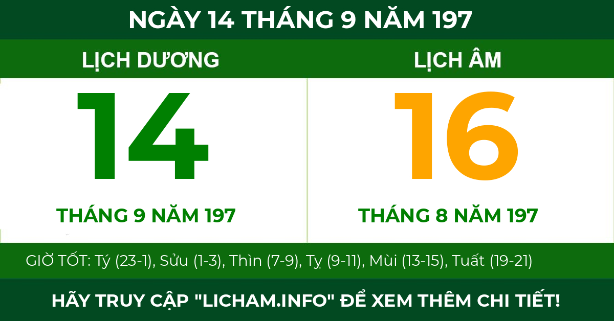 lịch âm ngày 14 tháng 9 năm 197