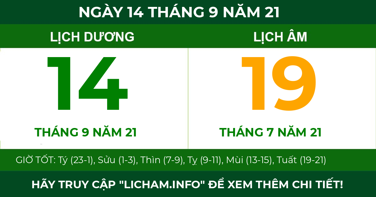 lịch âm ngày 14 tháng 9 năm 21