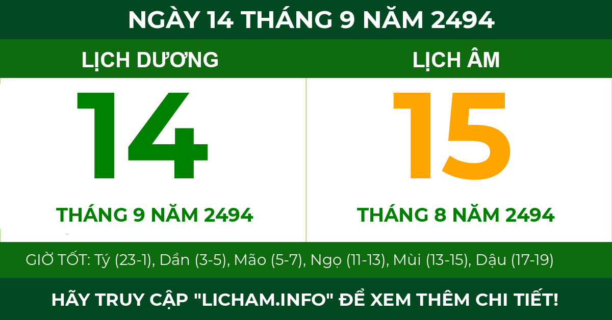 lịch âm ngày 14 tháng 9 năm 2494