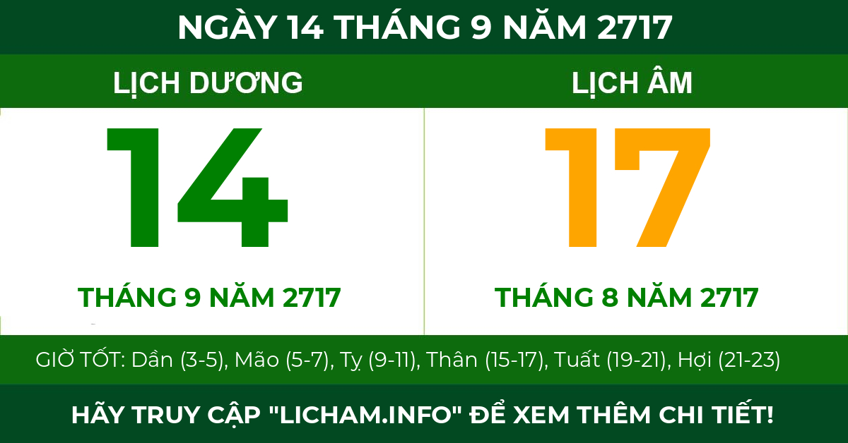 lịch âm ngày 14 tháng 9 năm 2717