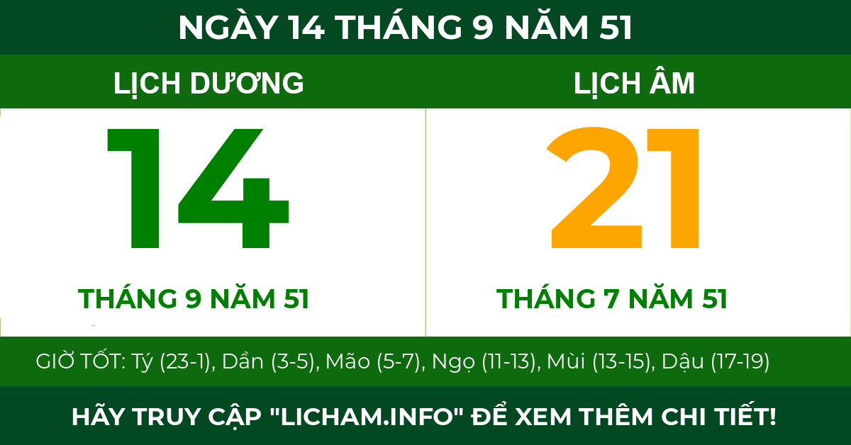 lịch âm ngày 14 tháng 9 năm 51