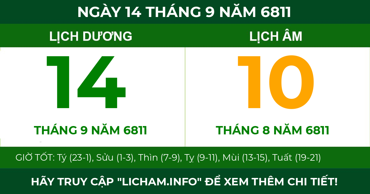 lịch âm ngày 14 tháng 9 năm 6811