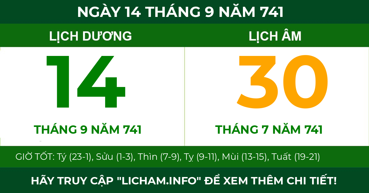 lịch âm ngày 14 tháng 9 năm 741