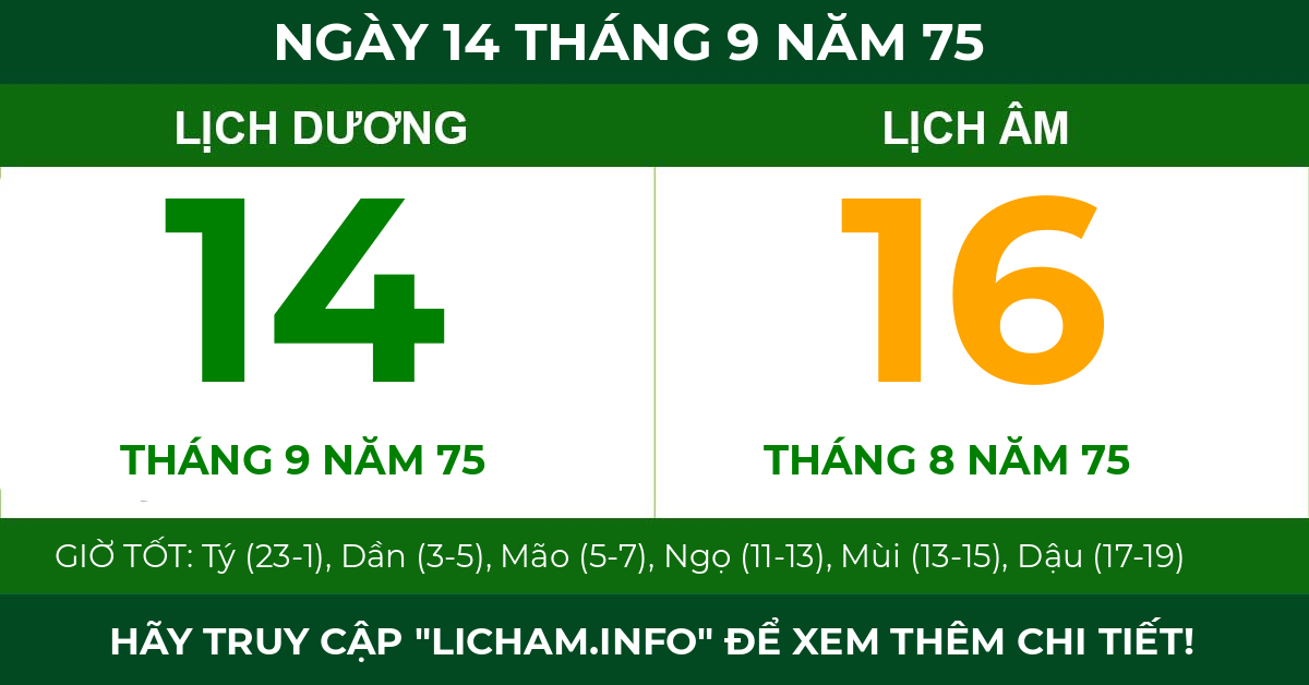 lịch âm ngày 14 tháng 9 năm 75