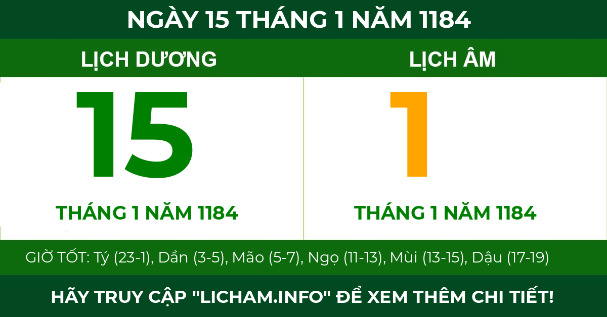lịch âm ngày 15 tháng 1 năm 1184