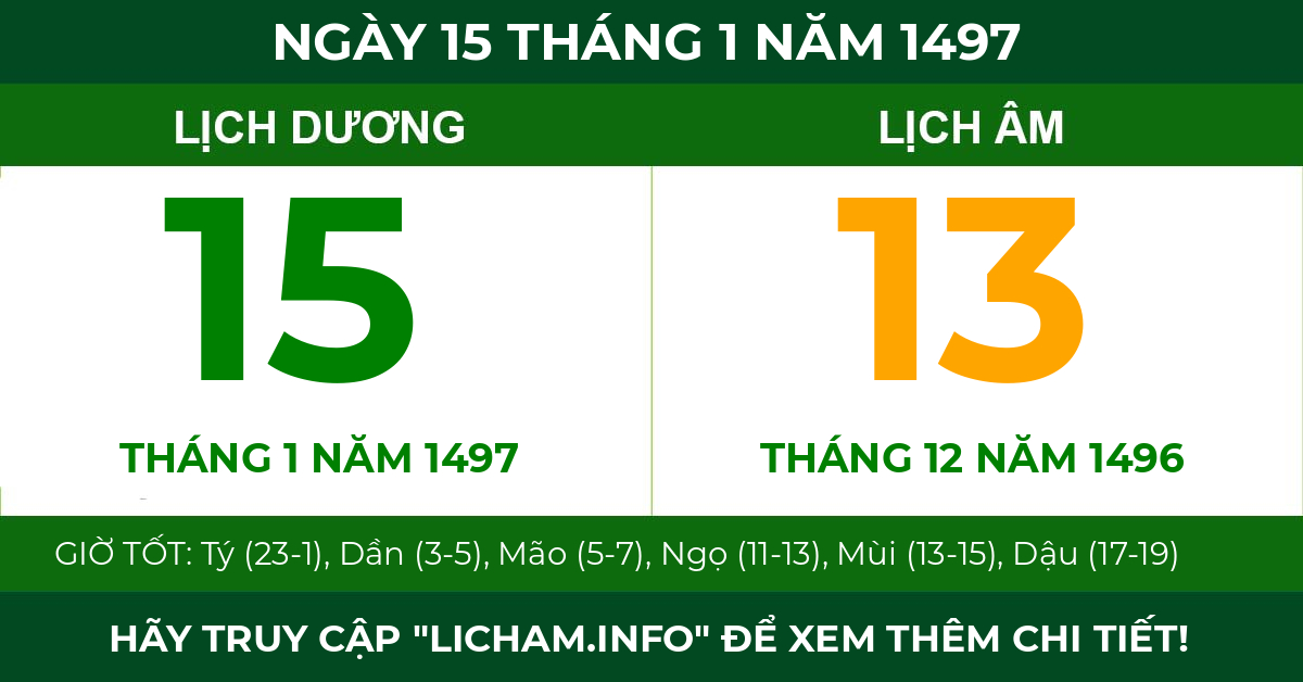 lịch âm ngày 15 tháng 1 năm 1497