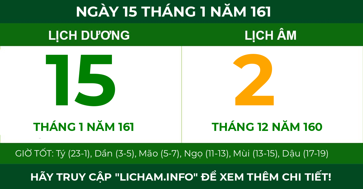 lịch âm ngày 15 tháng 1 năm 161